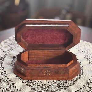 Vintage Wooden Jewelry Box with Floral Design